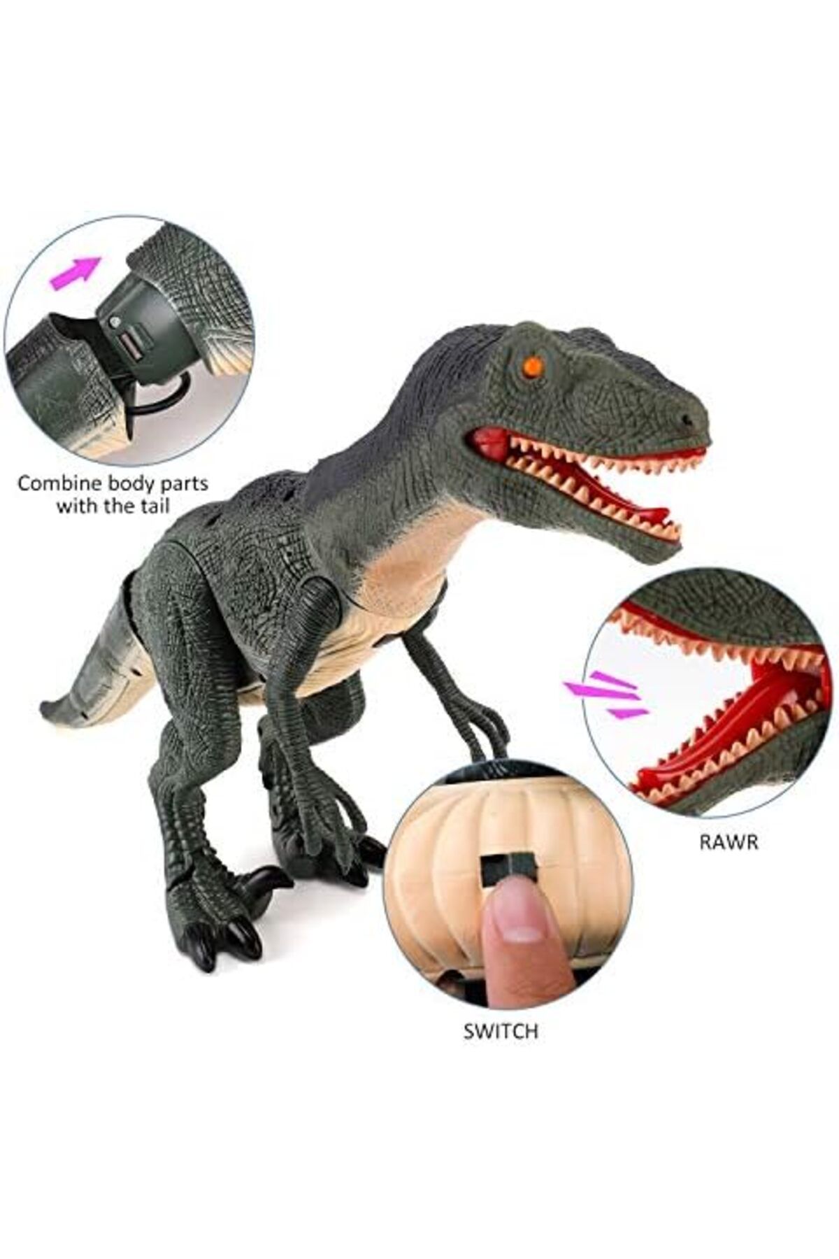 Generic-Dino Planet R/C Walking Velociraptor Dinosaur Toy – Realistic Movement, Lights & Sounds 5