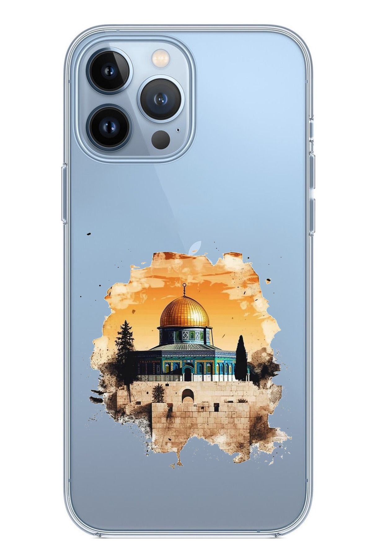 TechTree iPhone 13 PRO Uyumlu Mescid-i Aksa Tasarımlı Şeffaf Silikon Kılıf