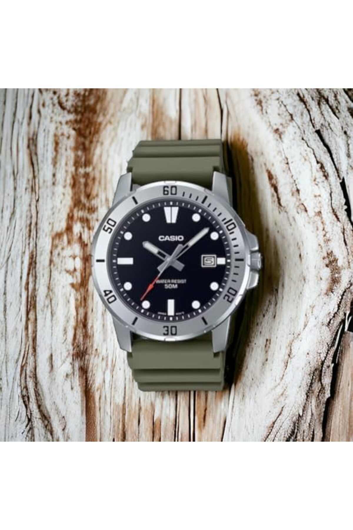 Casio-Men's Analog Watch with Black Dial and Green Strap - Model MTP-VD01-3EVUDF 6
