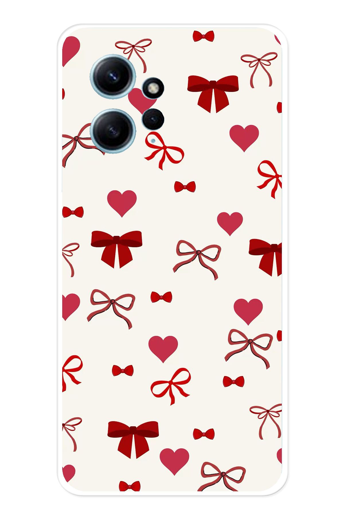 TechTree Redmi Note 12 4G Uyumlu Bordo Kalp ve Fiyonklar Şeffaf Silikon Kılıf