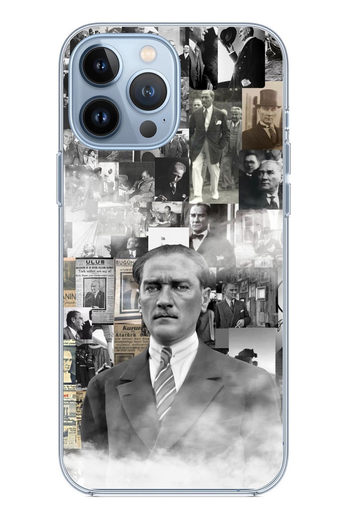TechTree iPhone 13 PRO Uyumlu Mustafa Kemal Atatürk Kolaj Şeffaf Silikon Kılıf