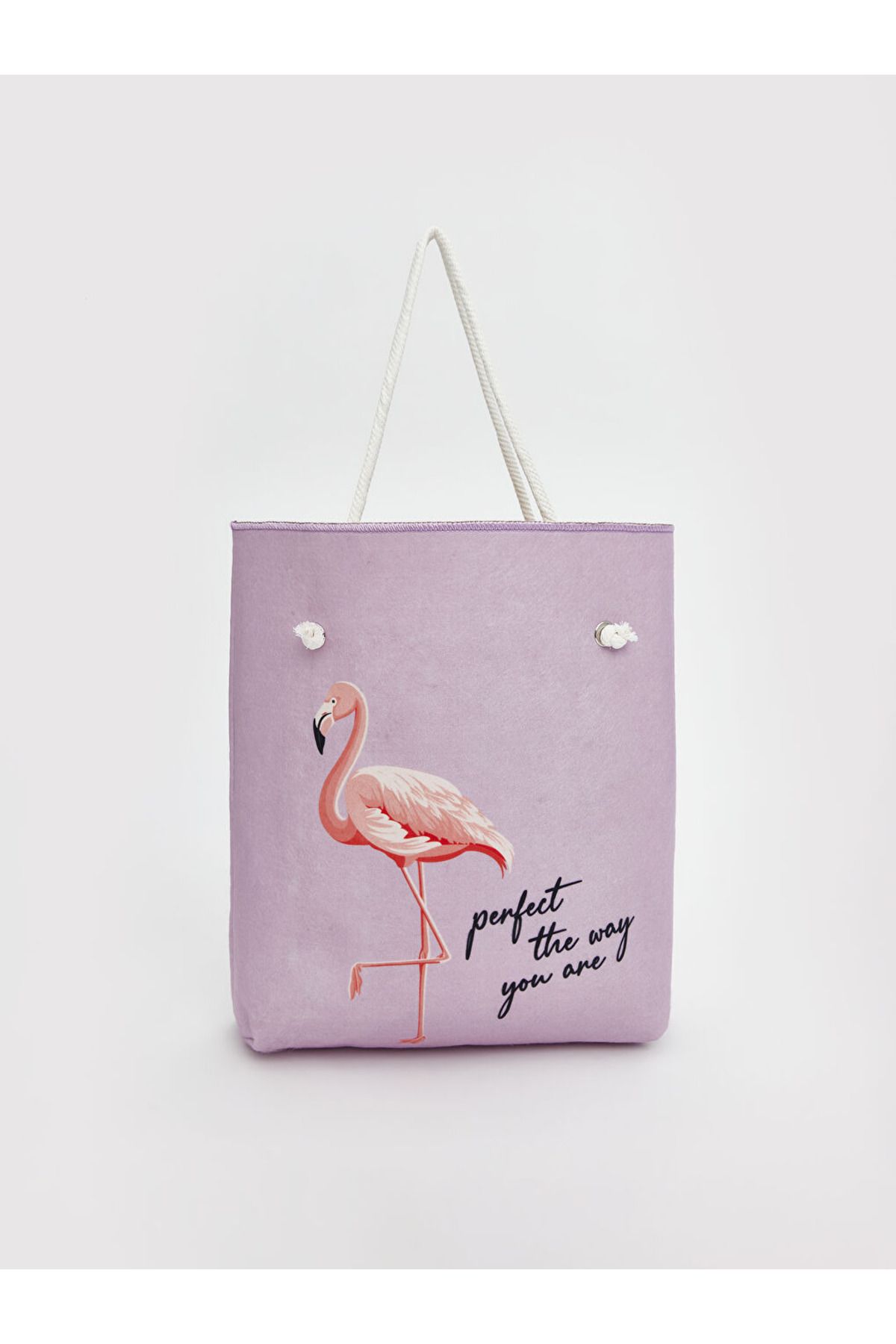 LC Waikiki Lila Flamingo Baskılı Kadın Plaj Çantası