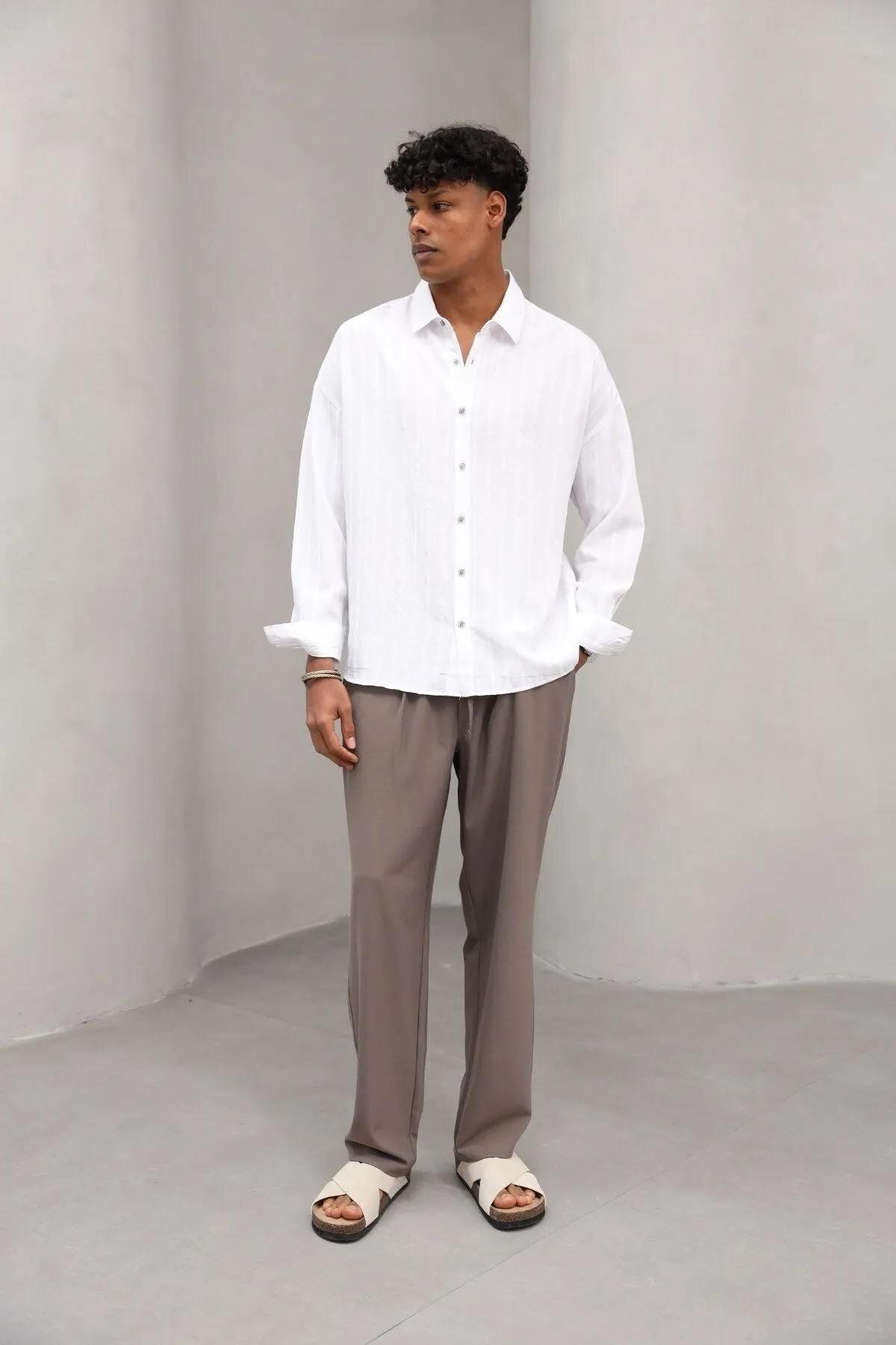 Trendiz-Ανδρικό Premium Relaxed Fit Elastic Casual Παντελόνι Καφέ 3