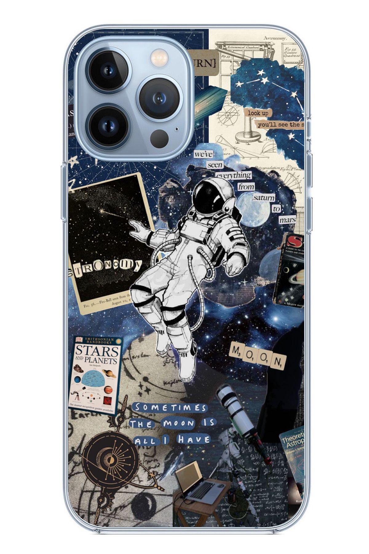 TechTree iPhone 13 PRO MAX Uyumlu Retro Astronot Tasarımlı Şeffaf Silikon Kılıf