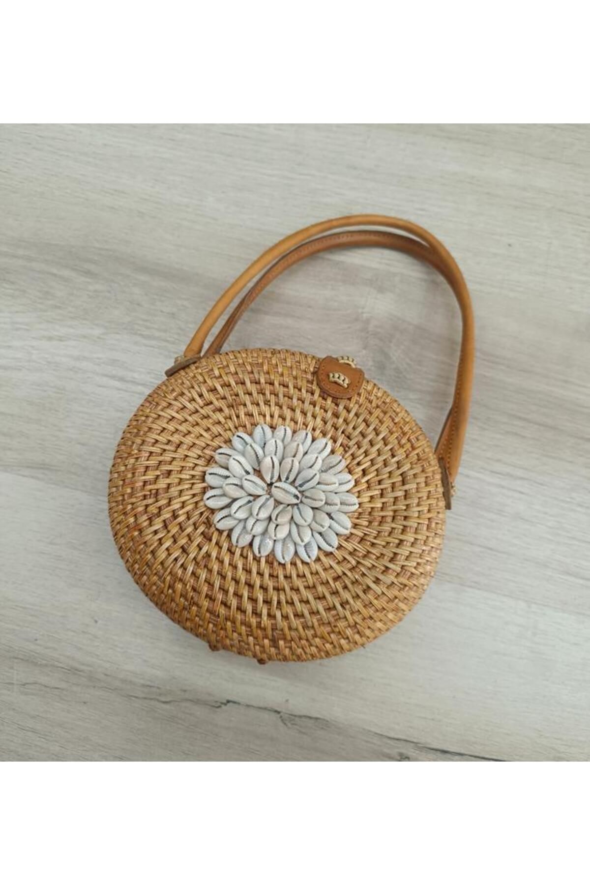 Hd Marketim Çanta Deniz Kabuklu Bambu Rattan El Yapımı Deri Askı Kadın Hasır El Çantası Kutu Model