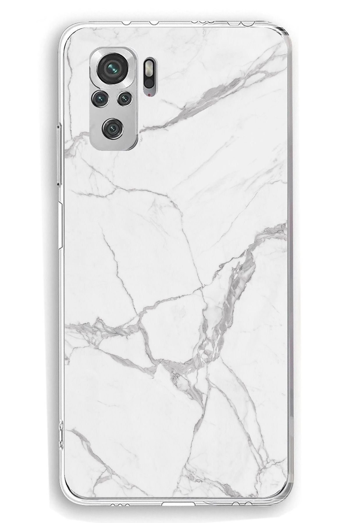 TechTree Redmi Note 10 / 10S Uyumlu Gri Mermer Şeffaf Silikon Kılıf