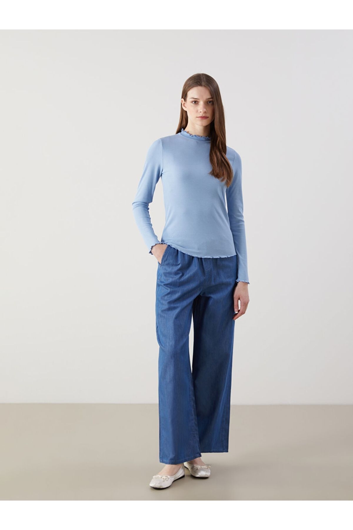 LC Waikiki LCW Modest Beli Lastikli Wideleg Kadın Jean Pantolon