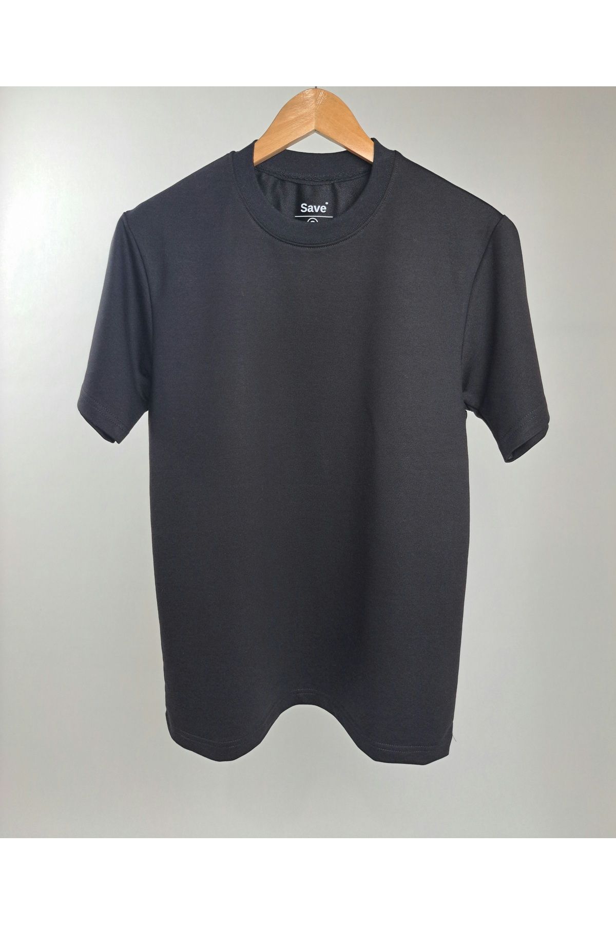 SAVE Unisex Erkek / Kadın Kısa Kokllu Düz Siyah Tişört Regular fit / Normal kesim T-shirt