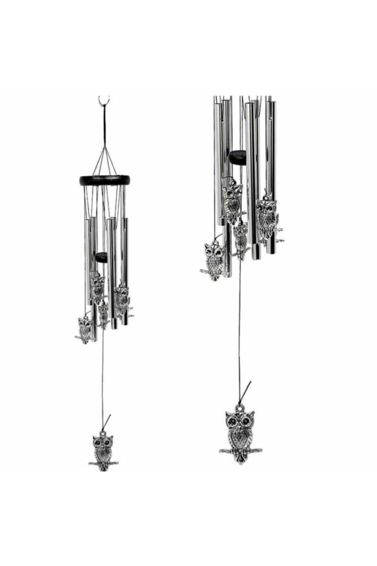 PUFO-Clopoțel de vânt cu 5 tuburi sonore metalice pentru casă sau grădină, model clasic cu bufnițe 3
