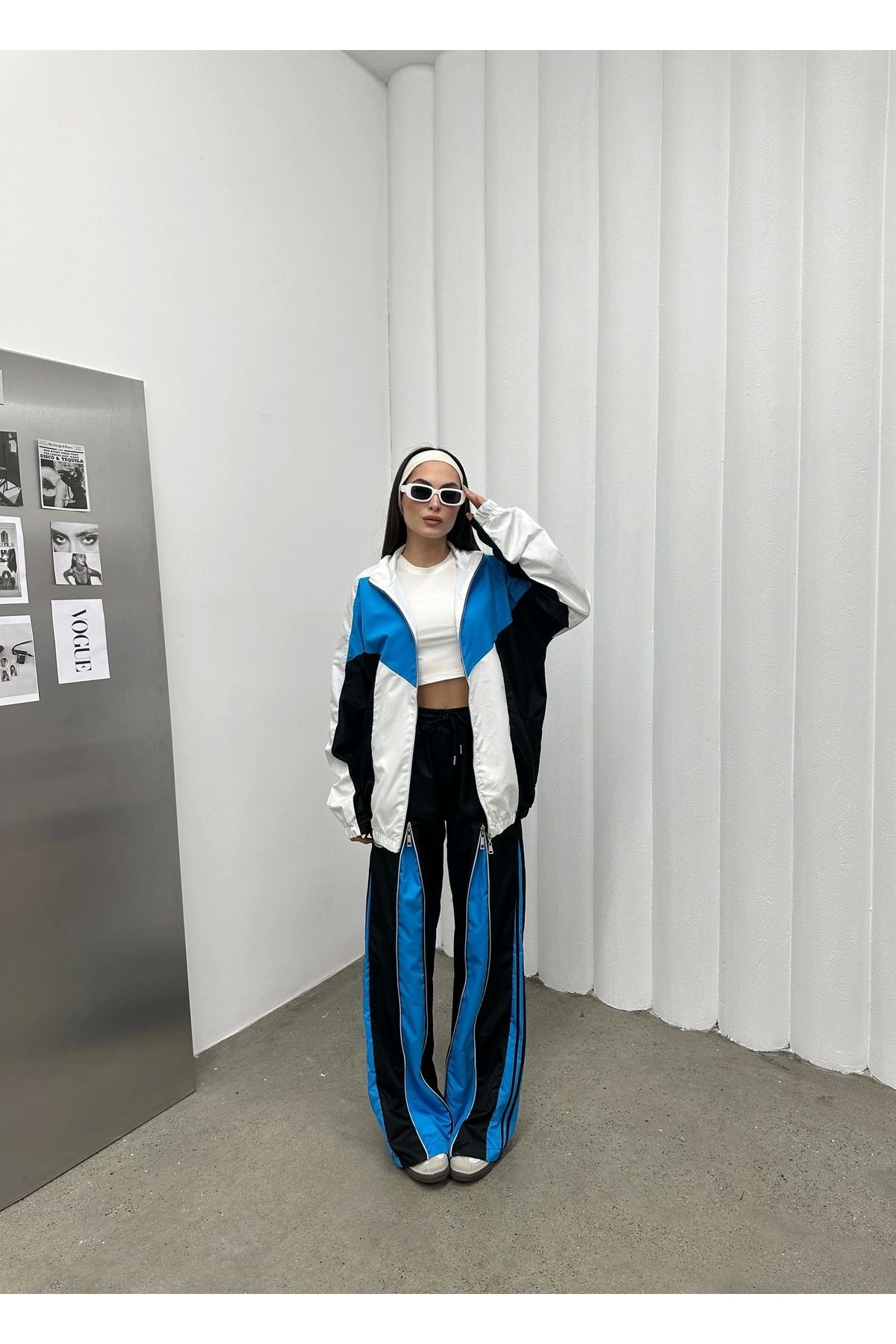Violon Zipper Detail Siyah Mavi Unisex Oversize Eşofman
