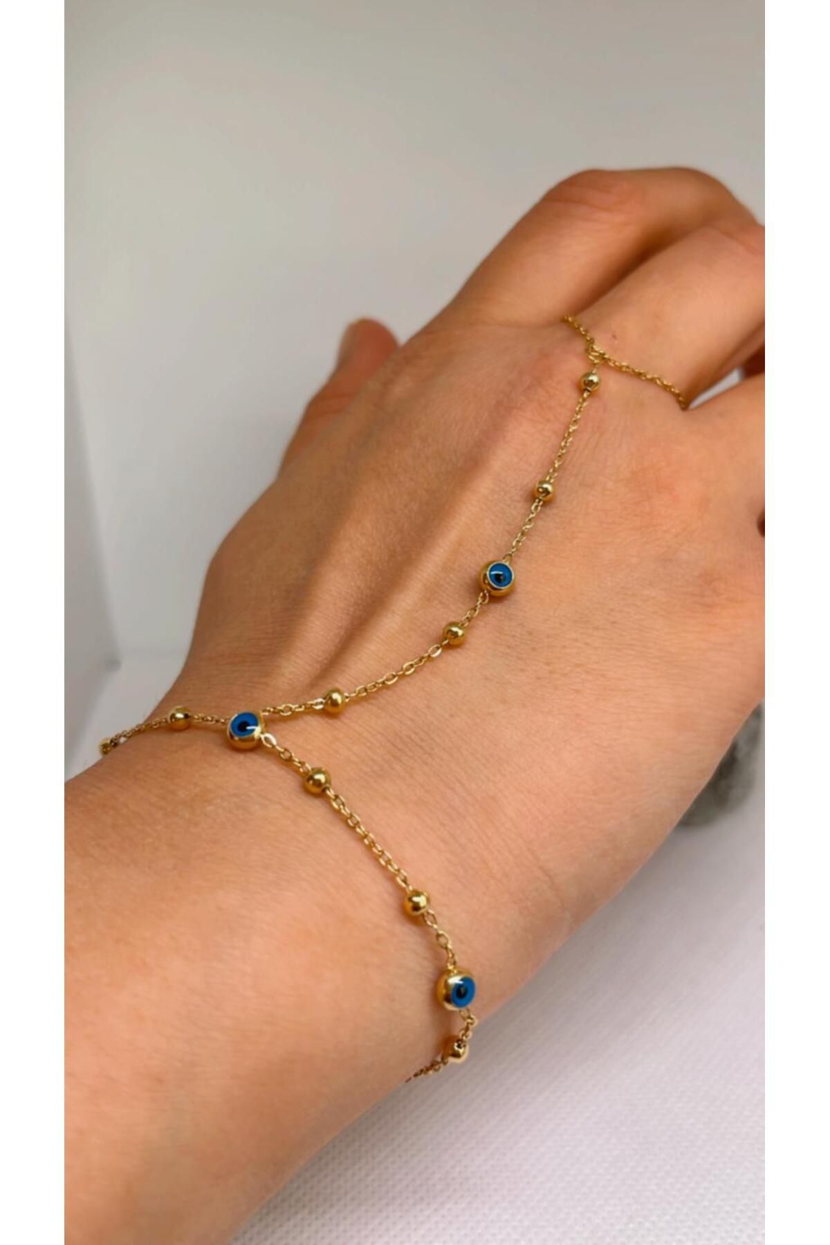 ZD JEWELRY Çelik Nazar Boncuklu Gold Renk Kadın Kararmaz Şahmeran Bileklik