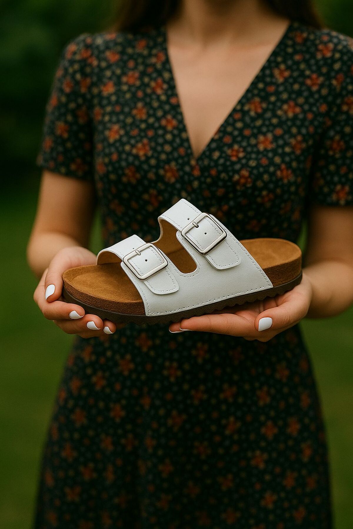 MEKOS Kadın Beyaz Çift Bantlı Comfort Trend Terlik