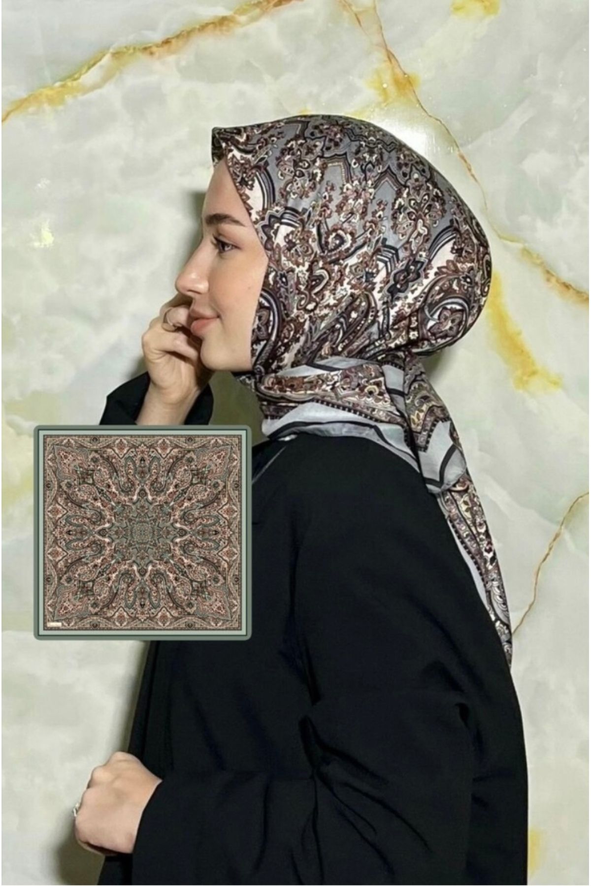lune FİRUZE DESEN EŞARP - MİNT