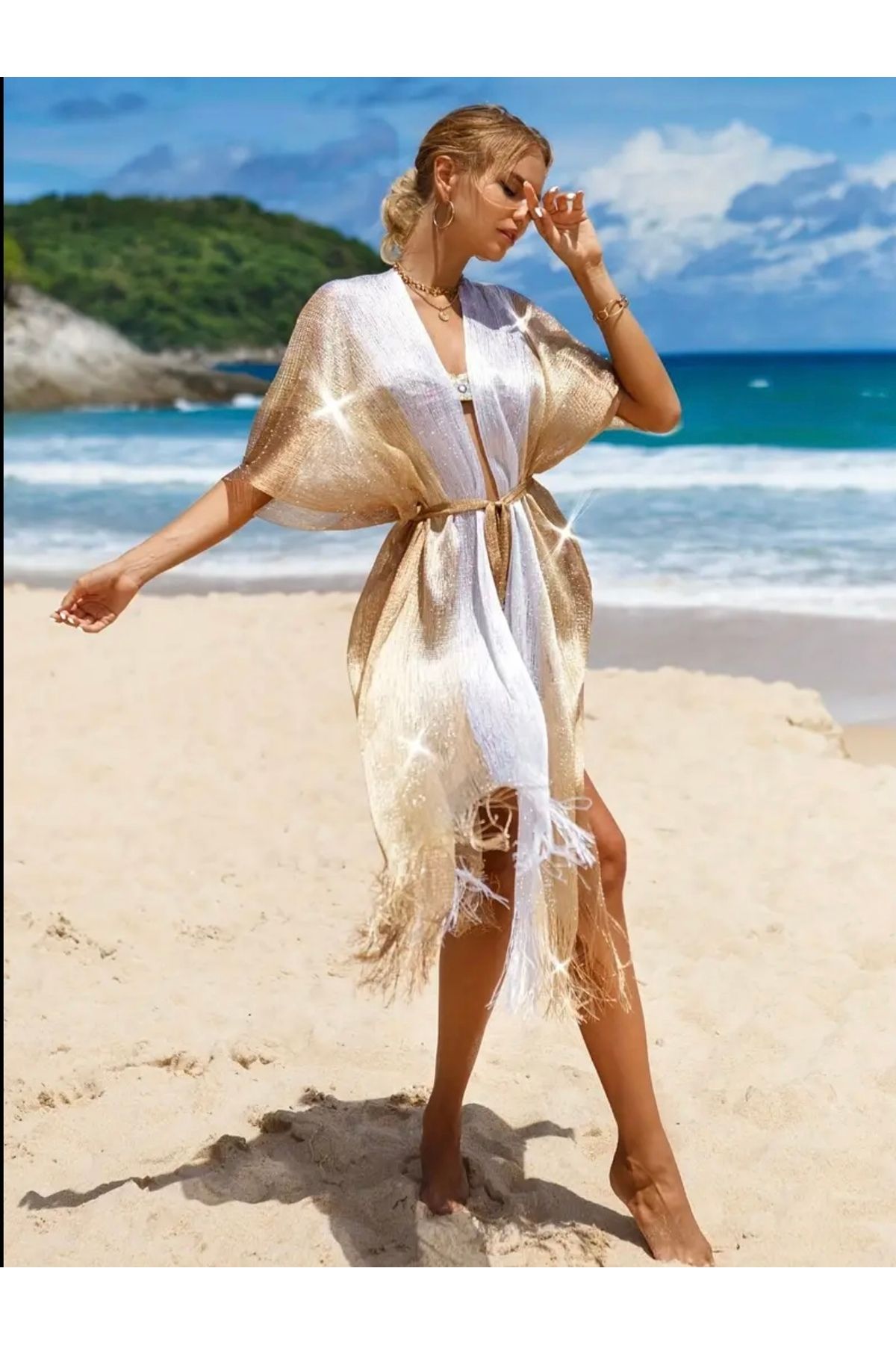 Lilly Gold ve Silver İplik Şık Plaj Kıyafeti