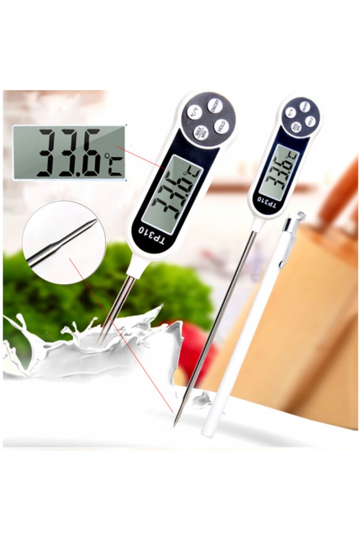 PUFO-Digital Food Thermometer With Rod, Lcd Display, 4 Buttons, Measurement Range -50° C - 300° C 6