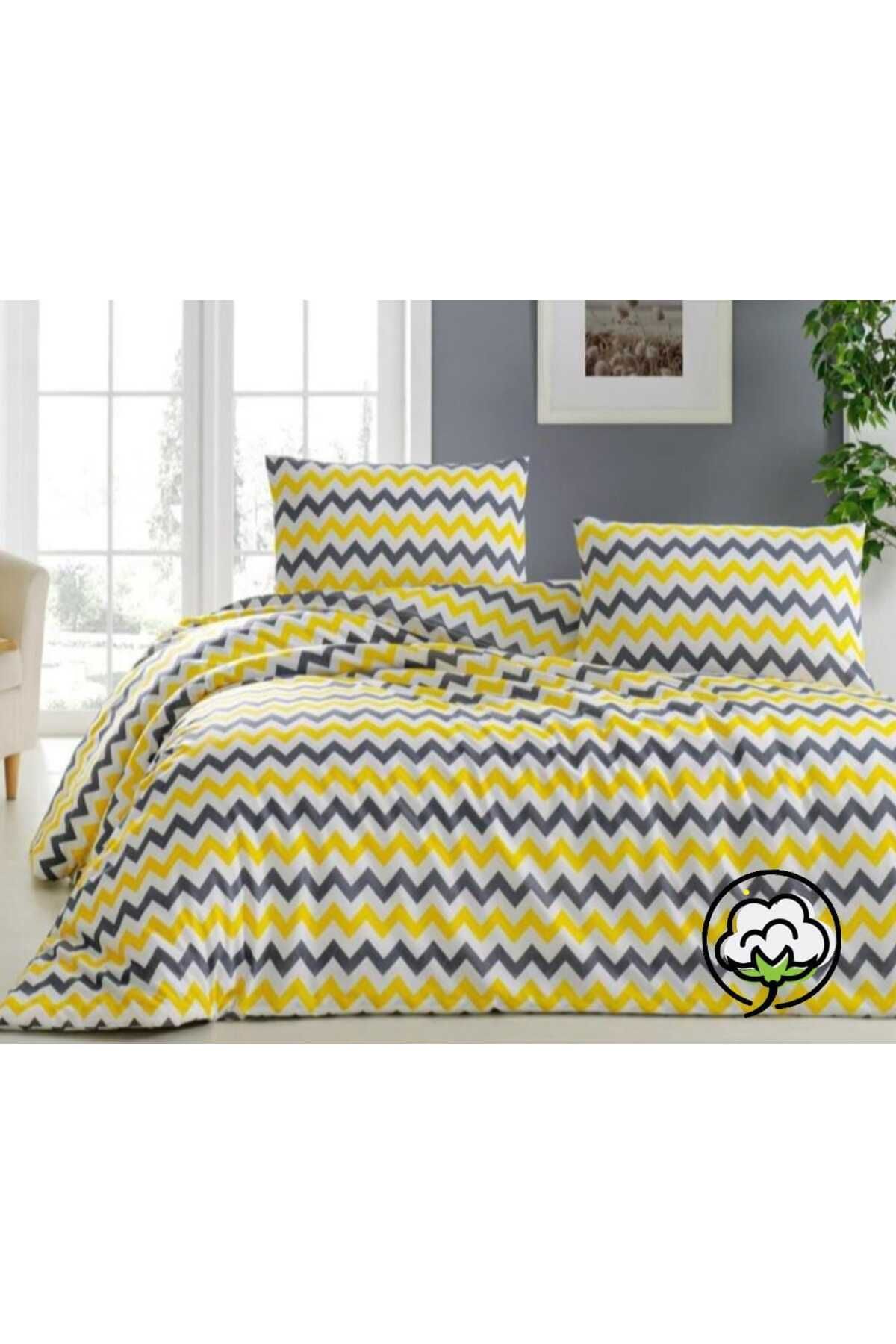 vippazar Nevresim takımı çift kişilik %100 pamuklu zigzag desen çizgili