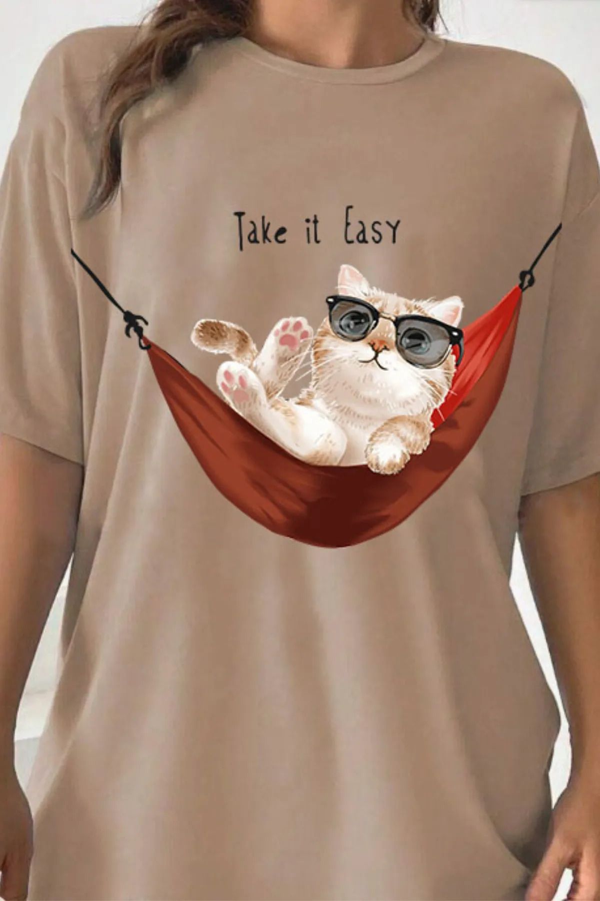 FeaR LeeS Take It Easy Baskılı Oversize T-shirt