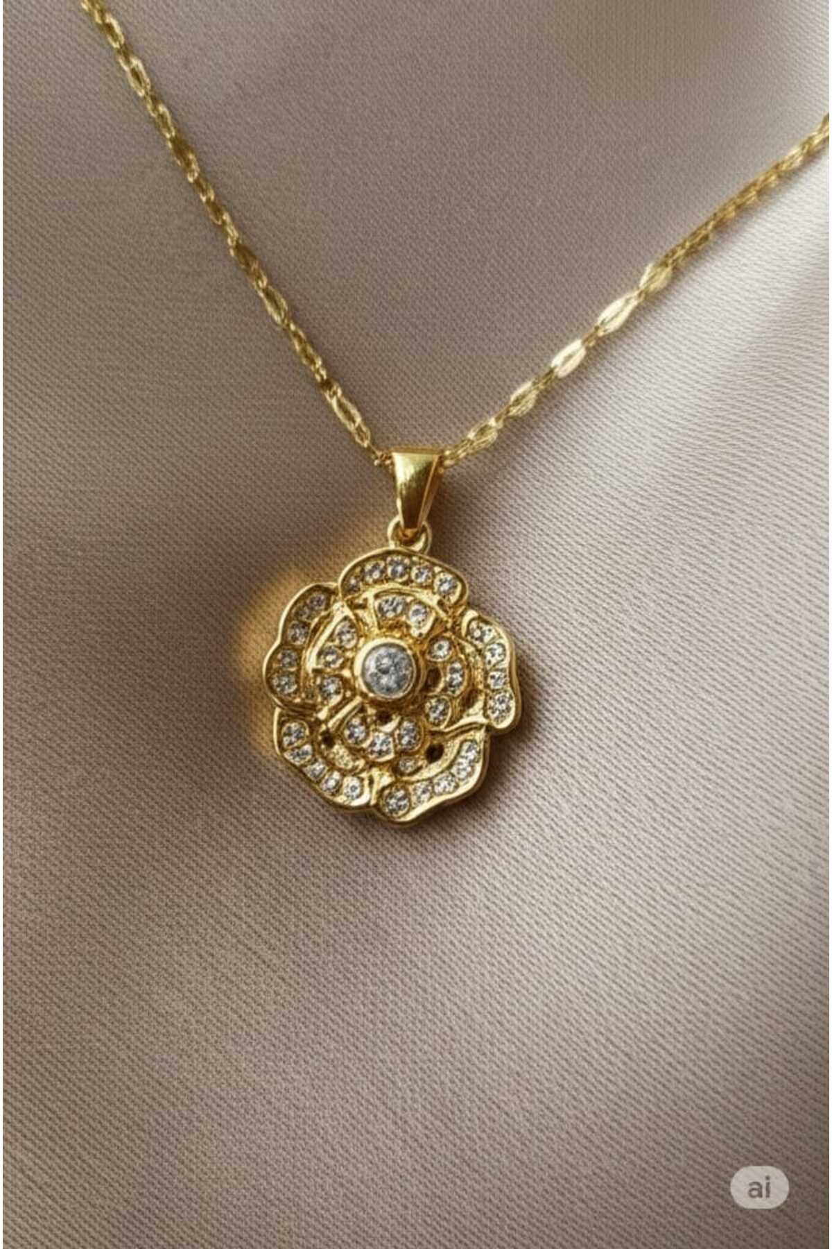 magische Gold dönence gül motiflı kolye