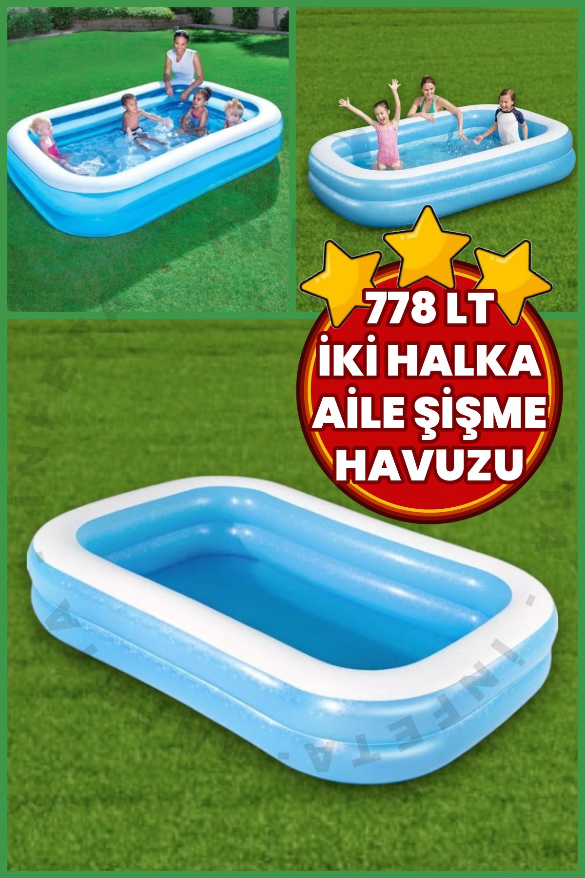 İnfeta İki Halka 778LT Aile Mavi Şişme Havuz ( 2.62X1.75X51CM ) 6+ YAŞ