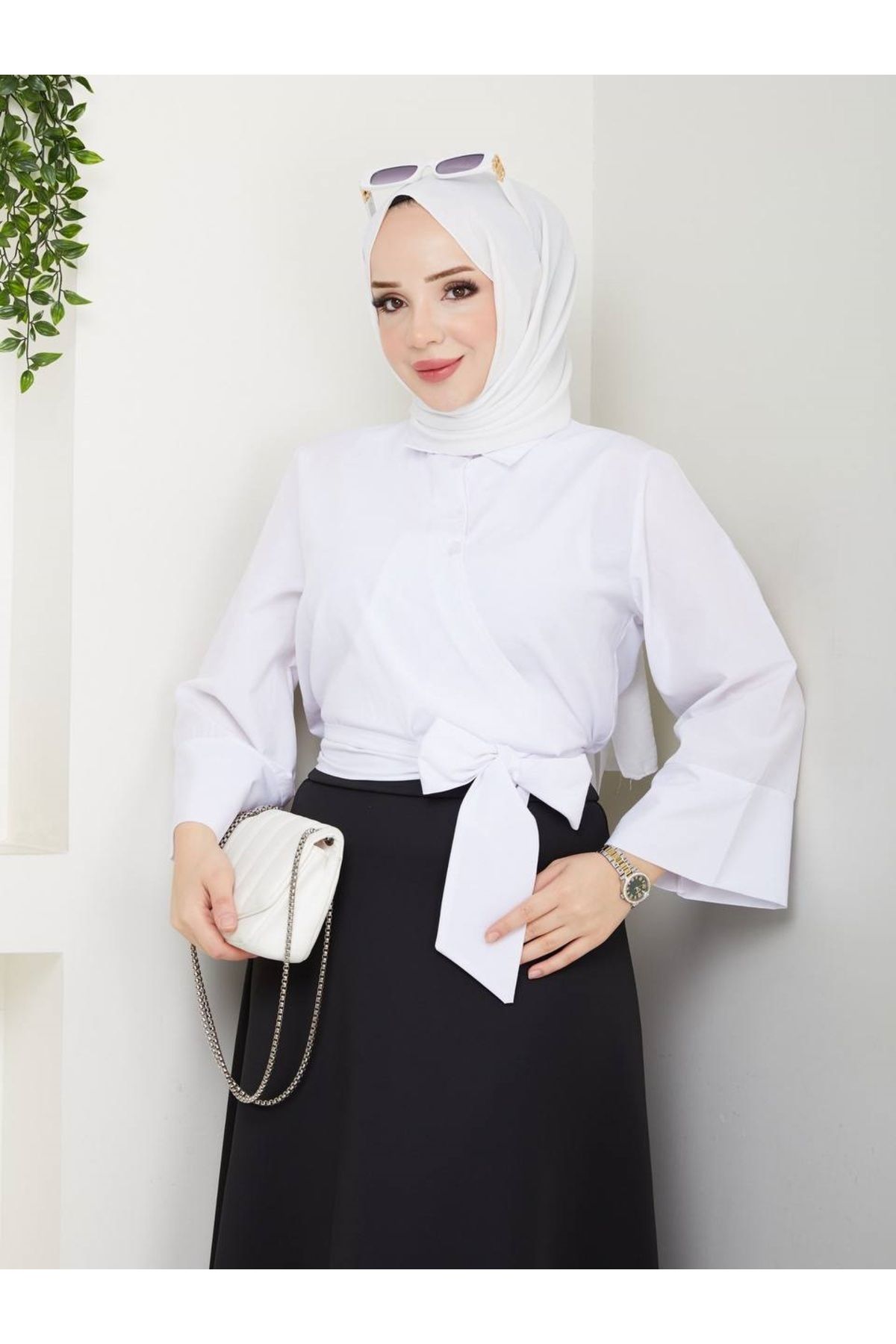 Aşkın fashion fiyonk detaylı asimetrik gömlek