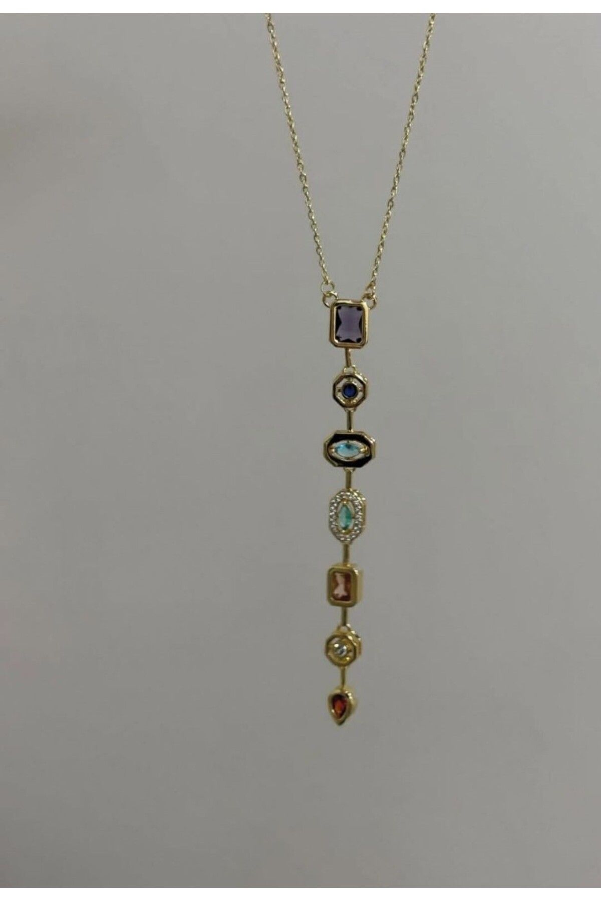 Butik Çelik Gold Renkli Zirkon Taşlı Y Kolye