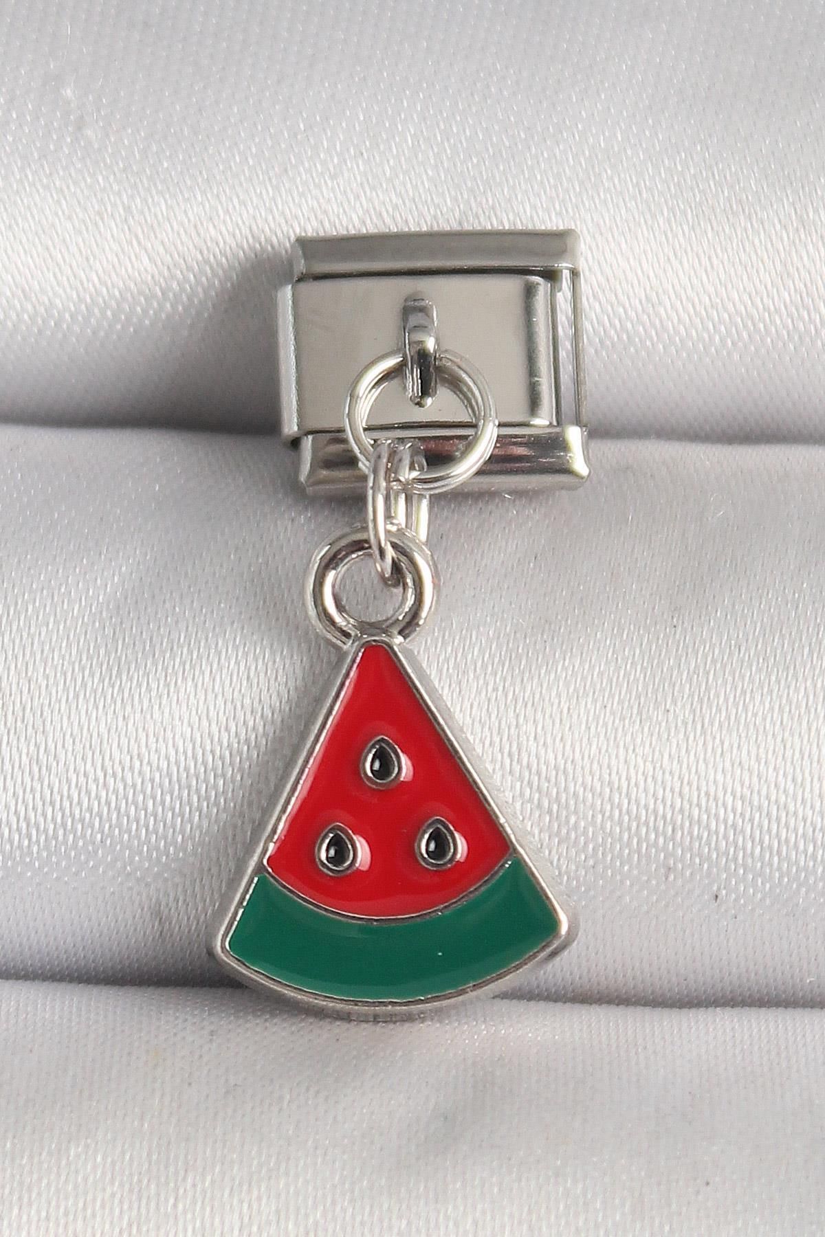 prativas 316L Çelik Gümüş Renk Karpuz Dilim Model Nomination Charm