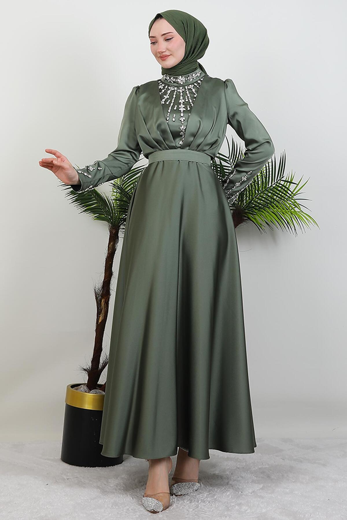 GİYZAMİLA-Dream Stone Evening Dress Khaki 2