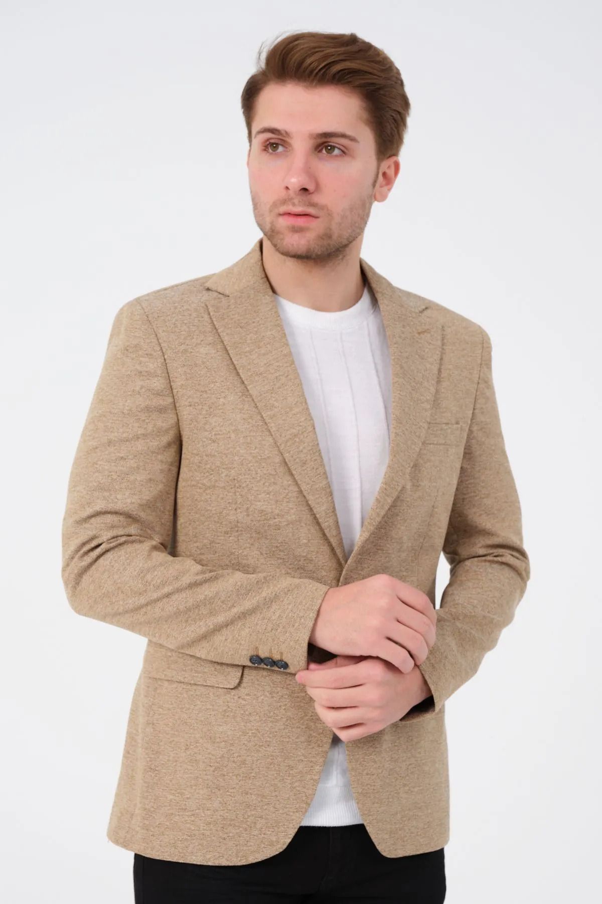 Bonesti Erkek Slim Fit Blazer Ceket Bej