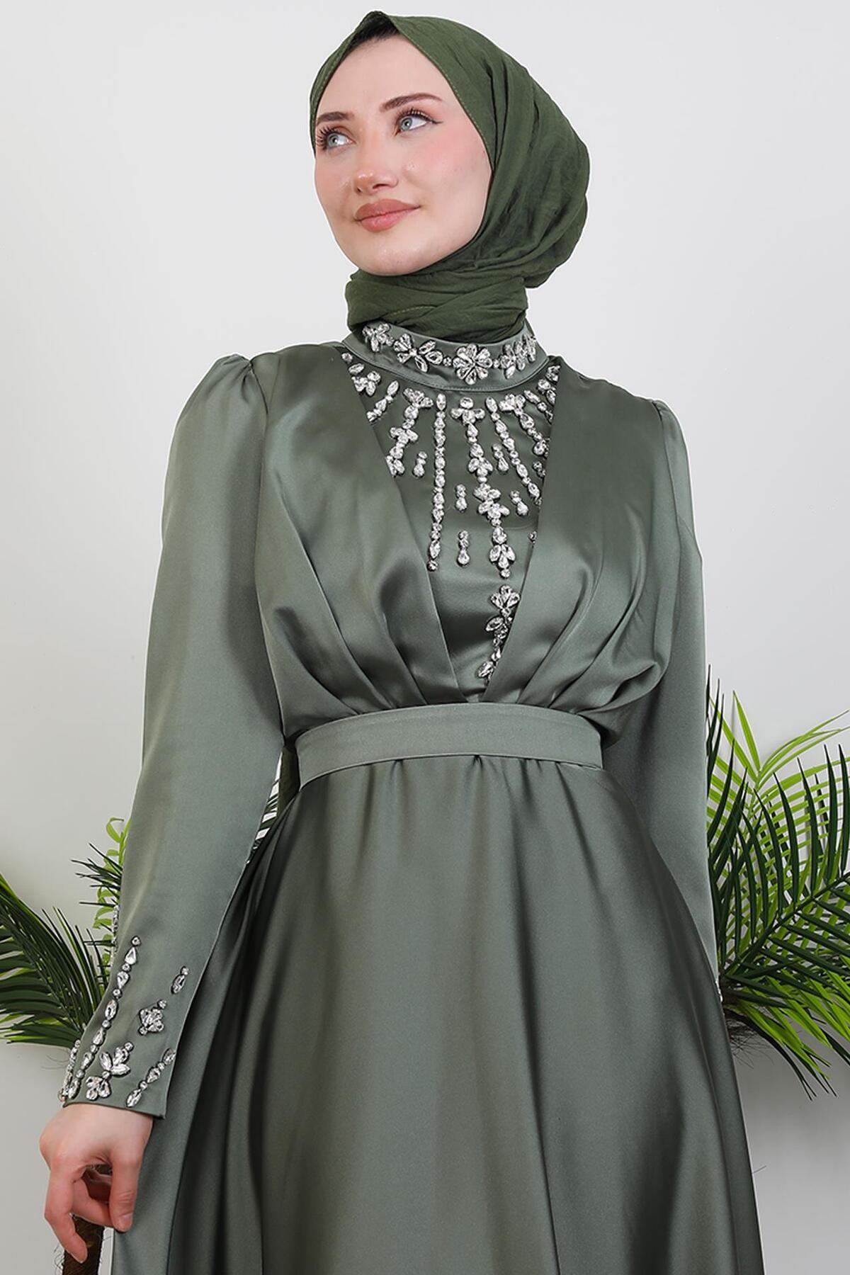 GİYZAMİLA-Dream Stone Evening Dress Khaki 5