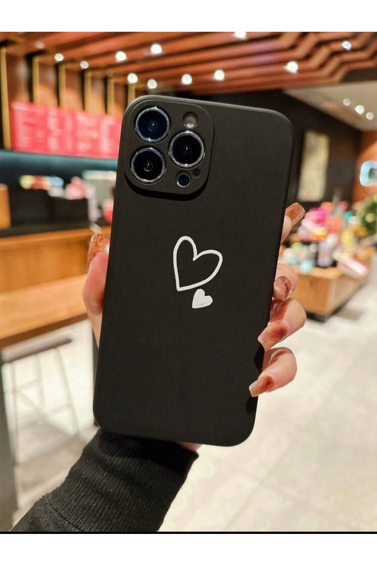 MirazTasarim IPHONE 15 PRO MAX SİYAH RENK KALP DESENLİ KILIF