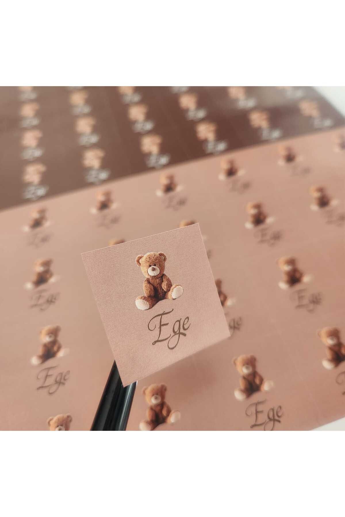fırsatlar diyarı Bebek Kare Çikolata Etiketi Doğum Günü Madlen Parlak Kuşe Etiket Ayıcık / Kesimli 100 Adet - 3,5 Cm