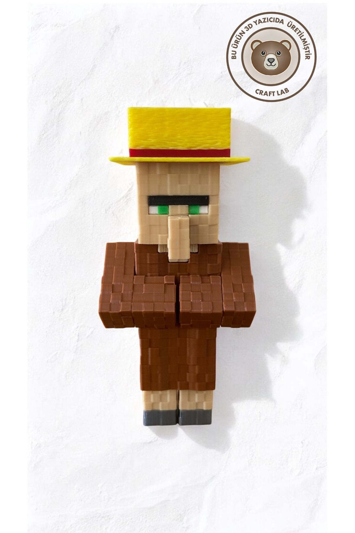 craftlab Blok ve Pixel Çıkartılabilir Şapkalı Çiftçi Köylü Figürü Zanaat ve Maden Temalı Minecraft 11 Cm