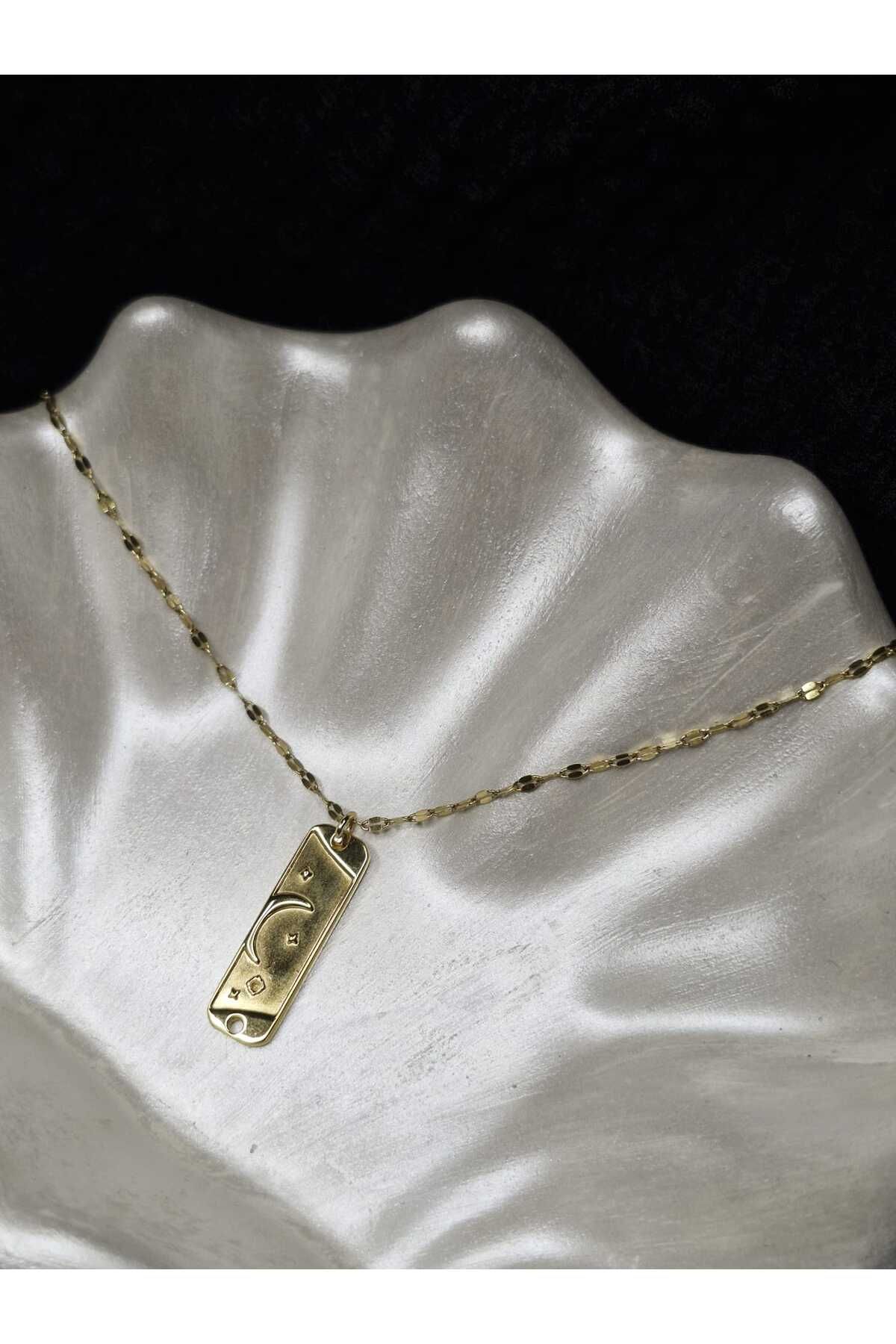 Palk Store Çelik Ay Yıldız Kolye Gold