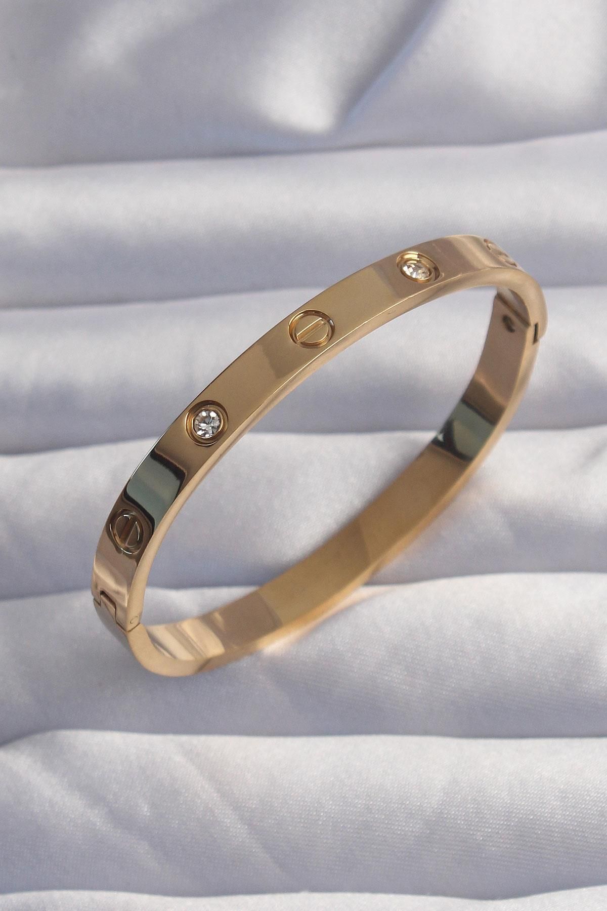 prativas 316L Çelik Baby Boy Gold Renk Zirkon Taşlı Model Kelepçe Bilezik