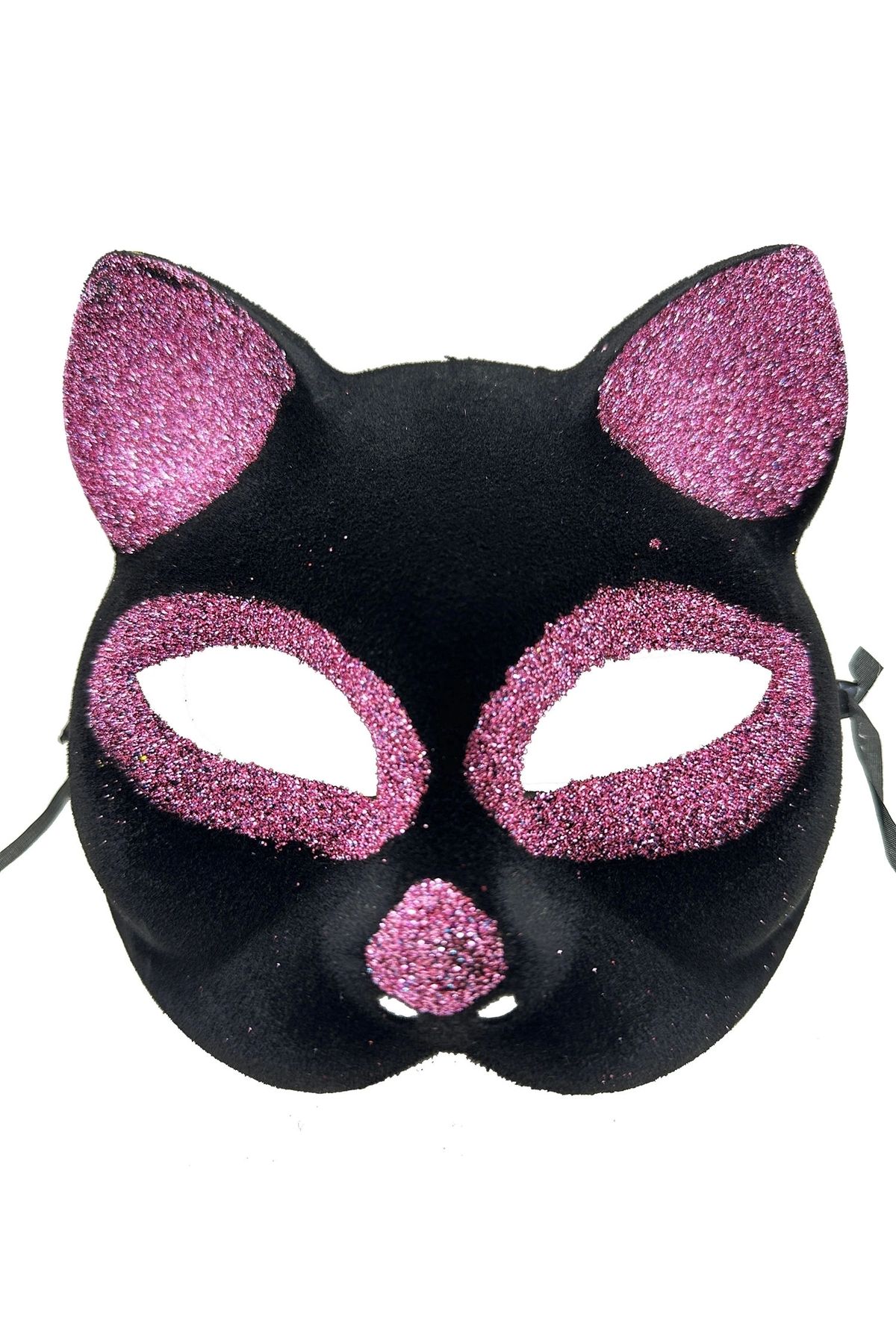 STOREMAX Siyah Renk Pembe Simli Süet Kaplama Kedi Maskesi 18x14 cm (5047)