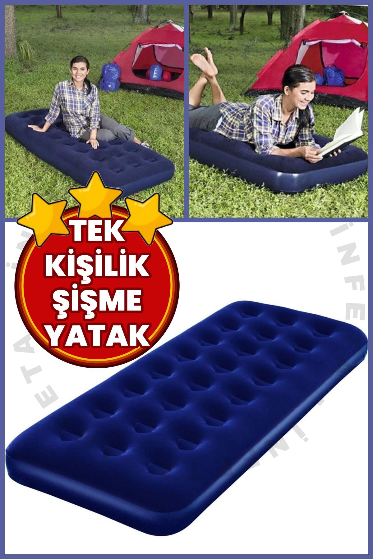 İnfeta Tek Kişilik Mavi Şişme Yatak 1.85X76X22CM