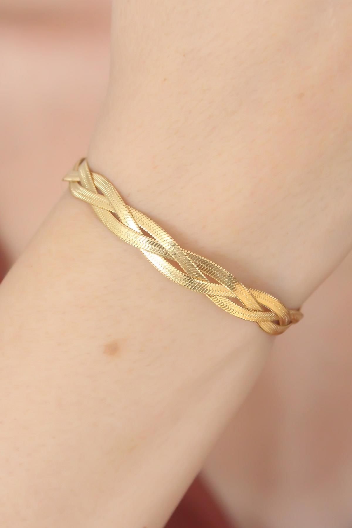 prativas Gold Renk Sarmal Çelik İtalyan Zincir Kadın Bileklik