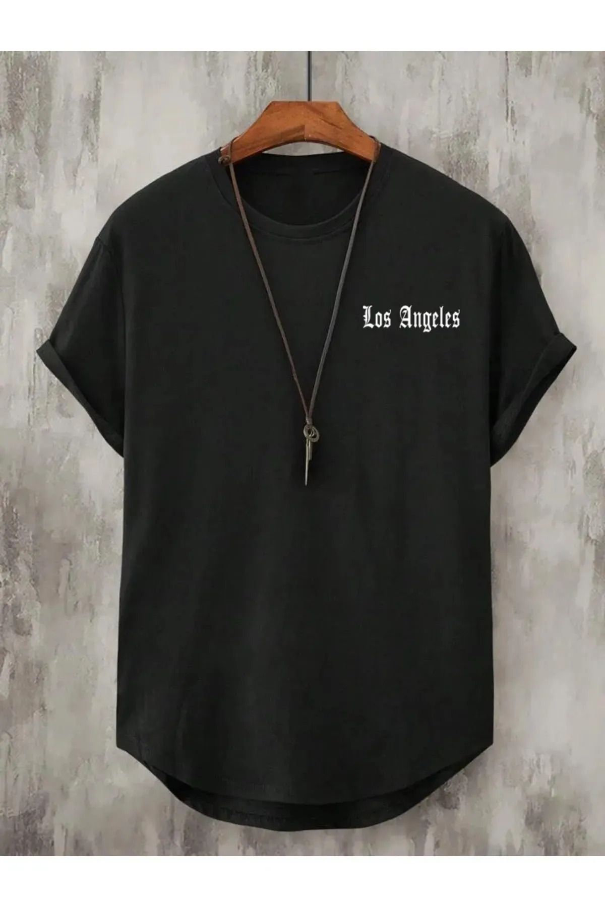 FeaR LeeS Tshirt Siyah Oval Kesim Los Angelas Baskılı Unisex