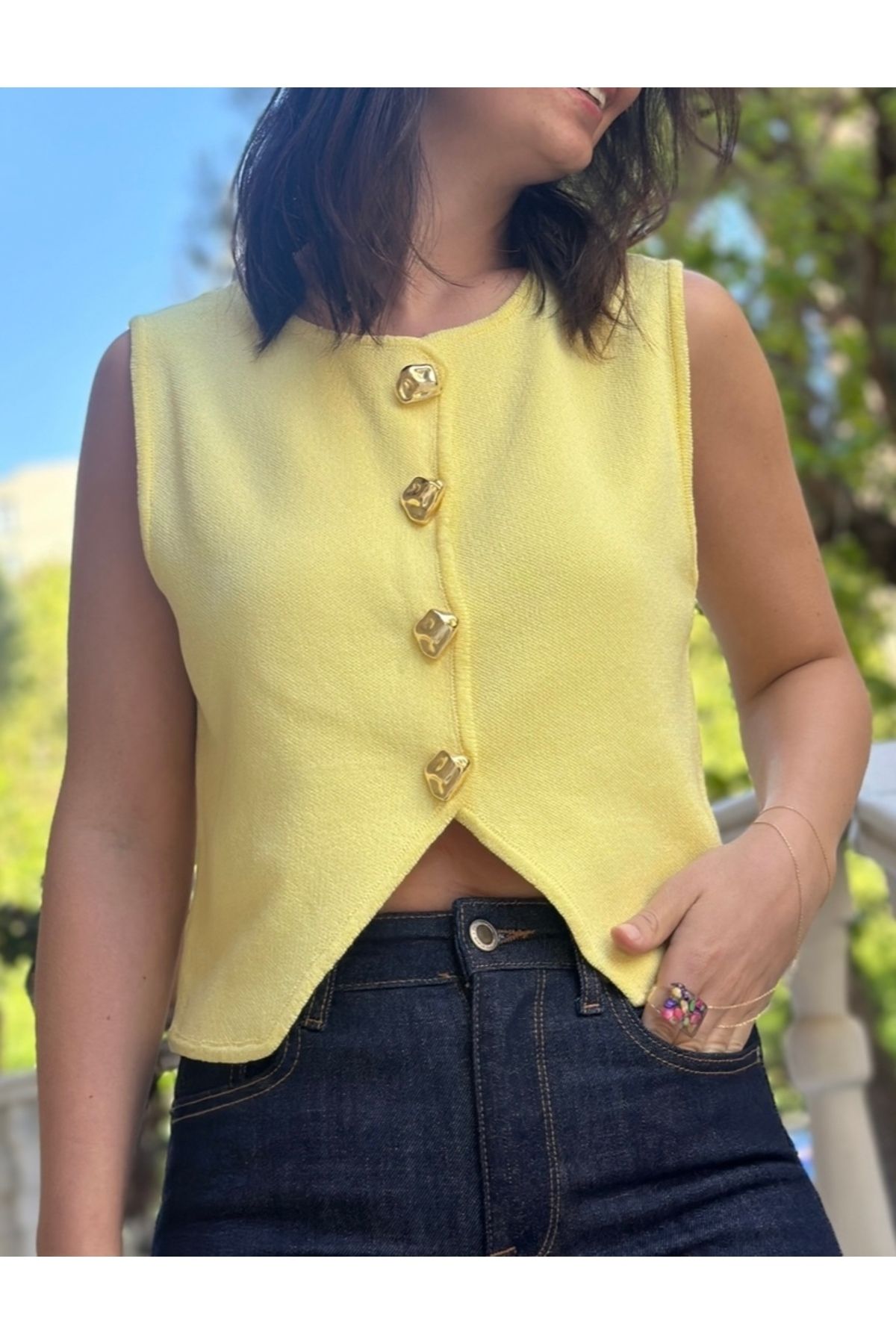 LaSorella Butik KADIN SARI TRİKO YELEK