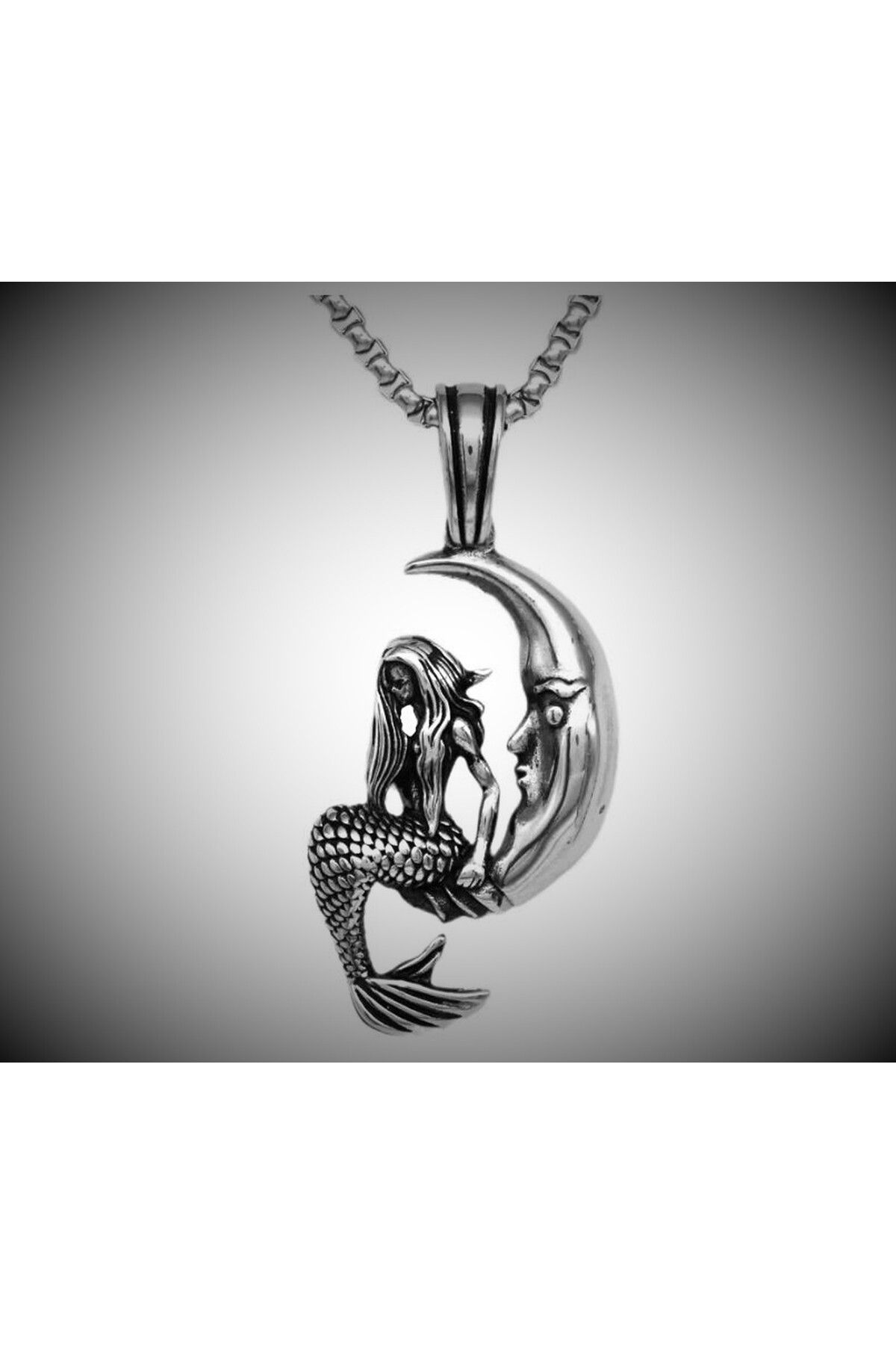 voyageaccessory Paslanmaz Çelik Ay ve Deniz Kızı Temalı Kolye /Moon Mermaid Kolye /60 cm Zincirli