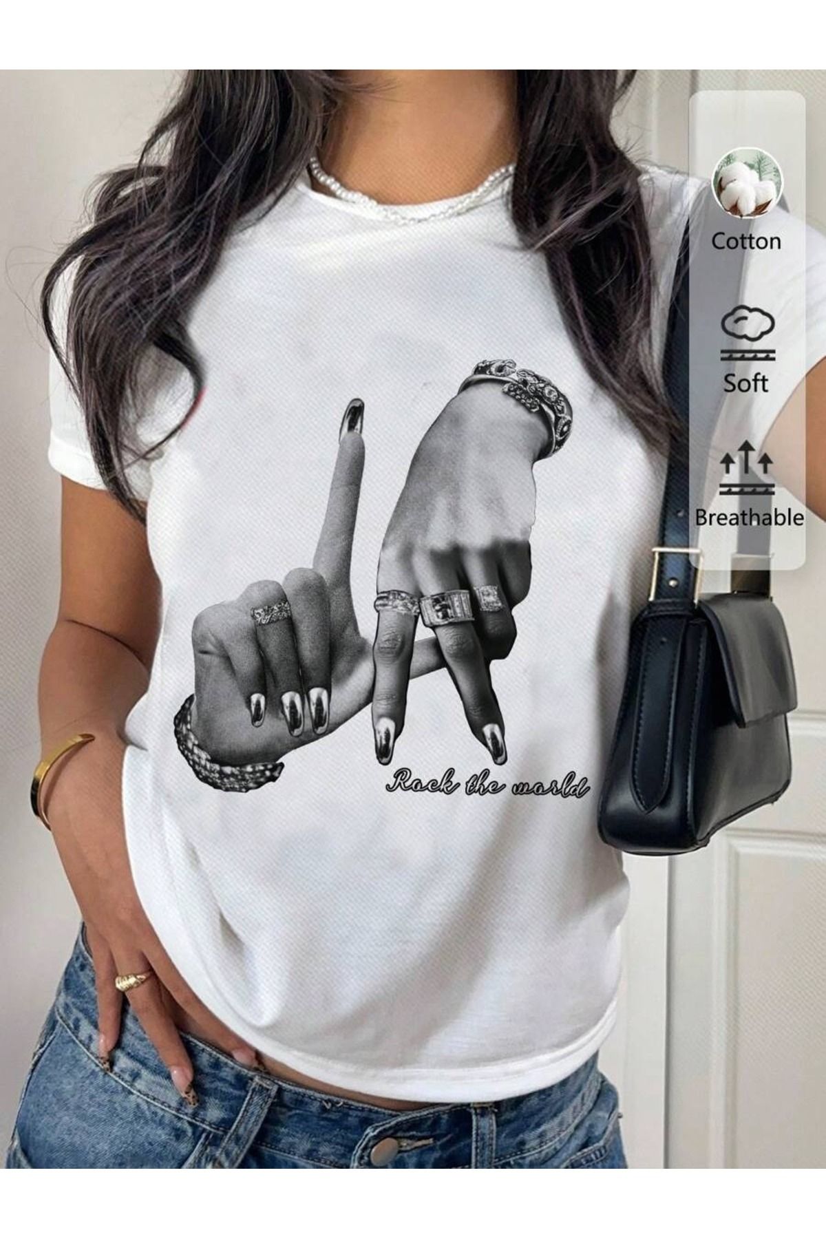 OVER HEAD Kadın Roch The World Baskılı Oversize T-shirt
