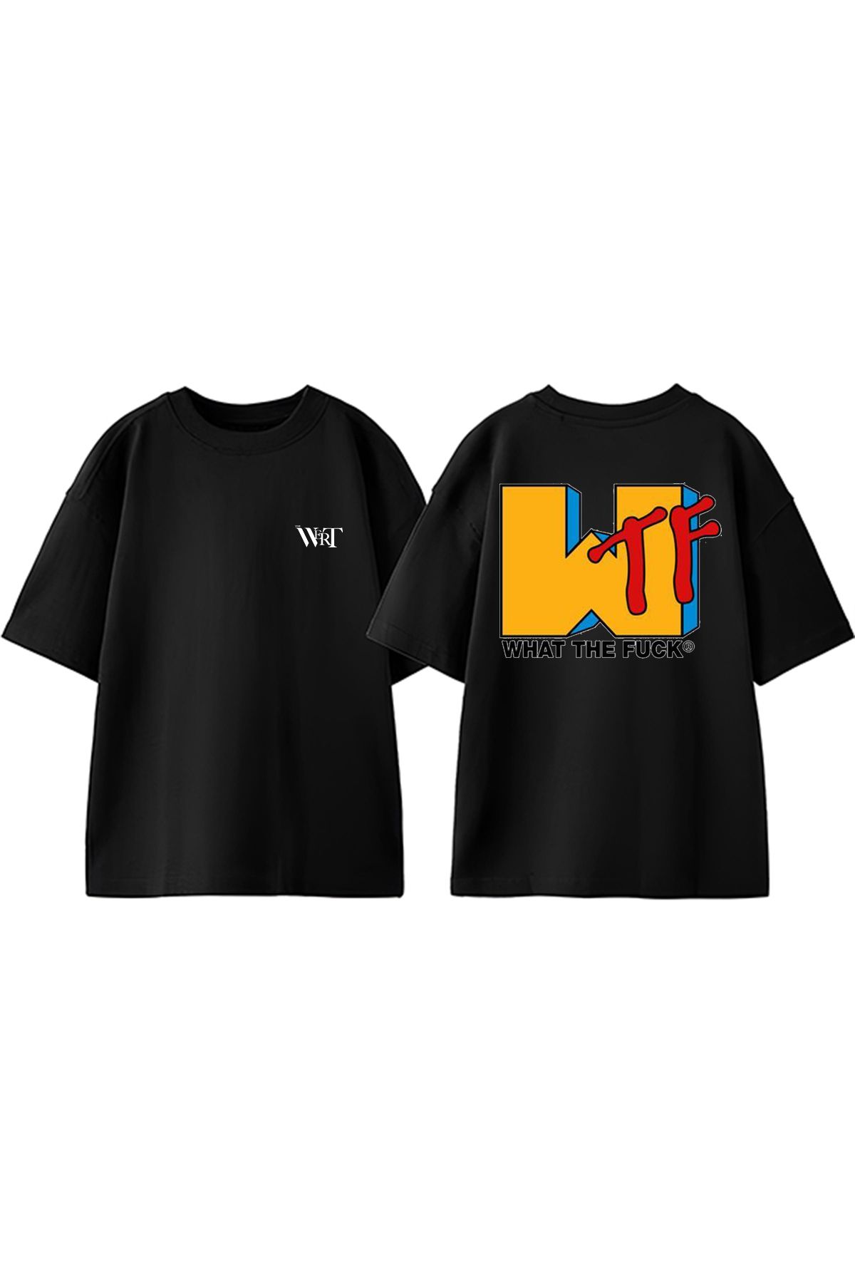THEWERT Wtf Tasarım Sırt Baskılı Pamuk Siyah Oversize T-shirt