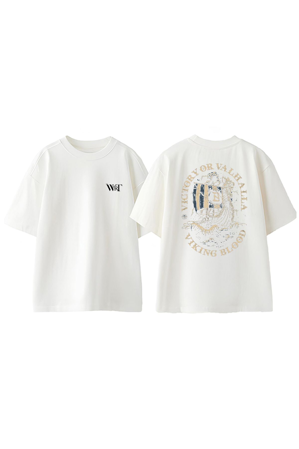 THEWERT Viking Blood Tasarım Sırt Baskılı Pamuk Beyaz Oversize T-shirt
