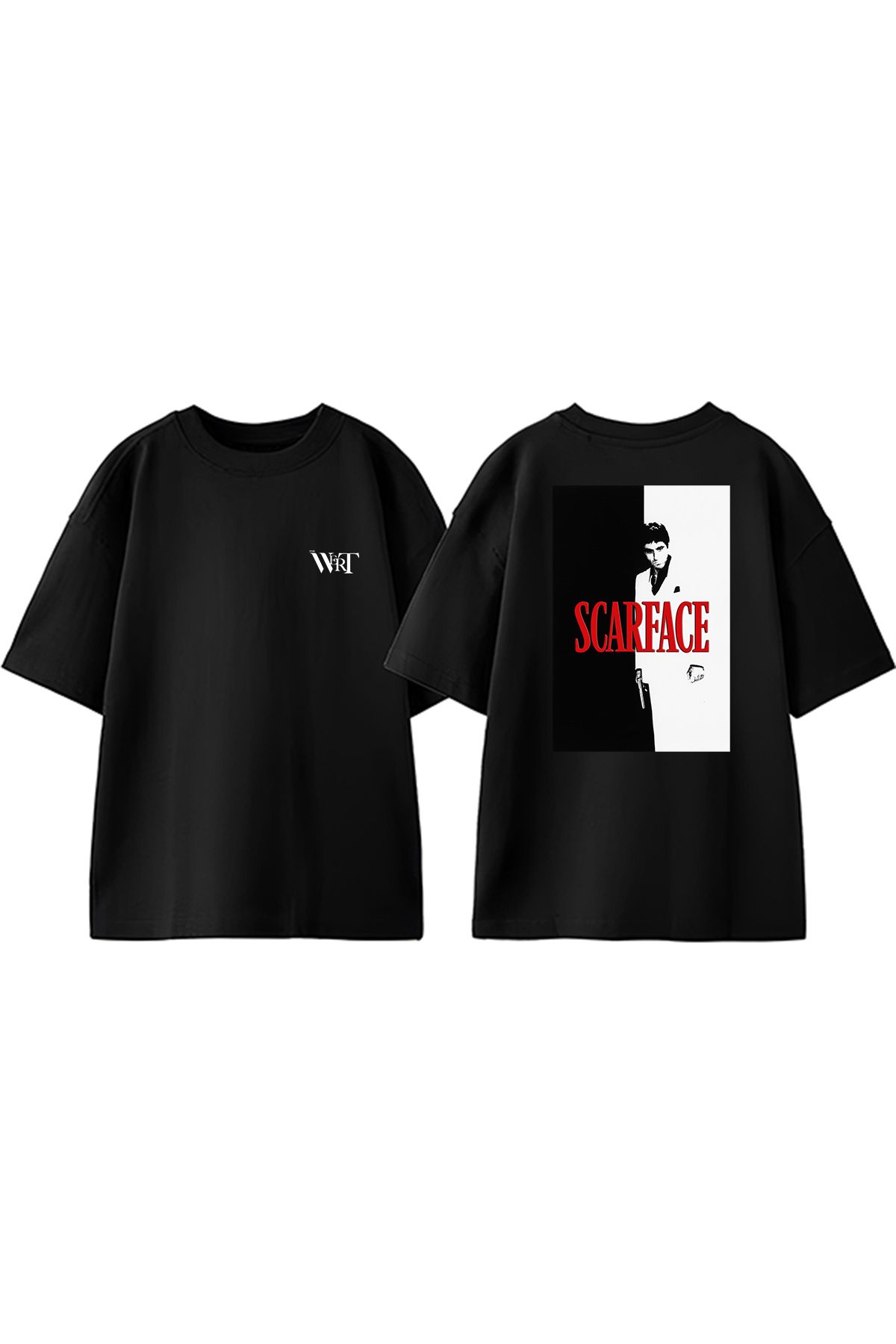 THEWERT Scarface Poster Tasarım Sırt Baskılı Pamuk Siyah Oversize T-shirt