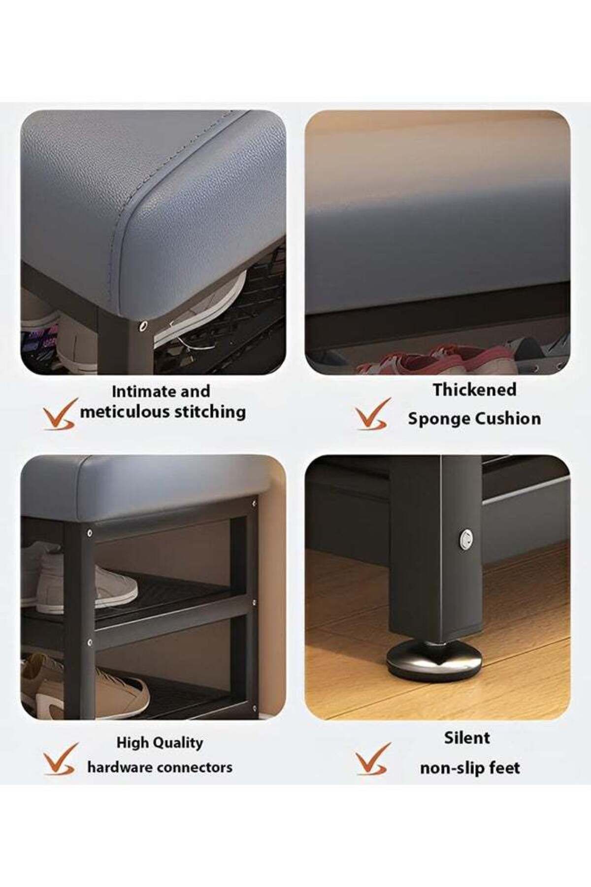 Taimi-2-Tier Shoe Organizer with Padded Seat, Shoe Rack for Bedroom and Hallway 100x32x51cm - Grey 5