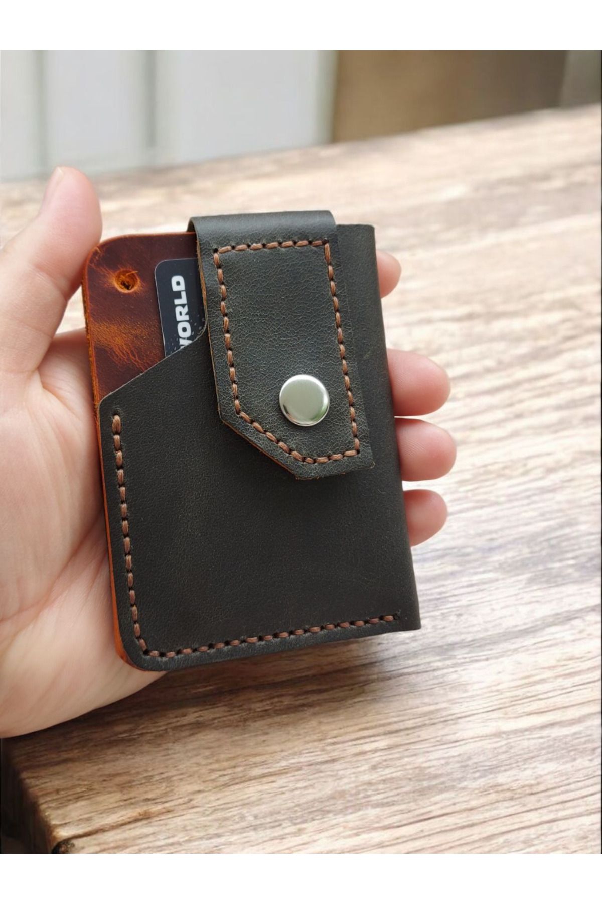 texde hakiki crazy deri cüzdan ve kartlık, unisex iki renkli geniş kullanım alanı nakit ve kart için uygun