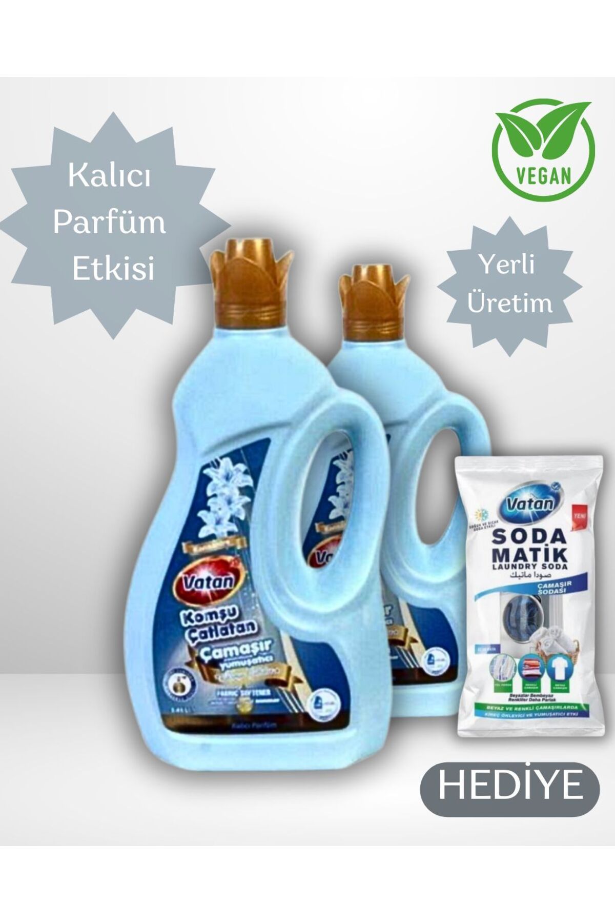 Vatan 2 Adet Komşu Çatlatan Konsantre Çamaşır Yumuşatıcıs- %100 Vegan, 3450 ml