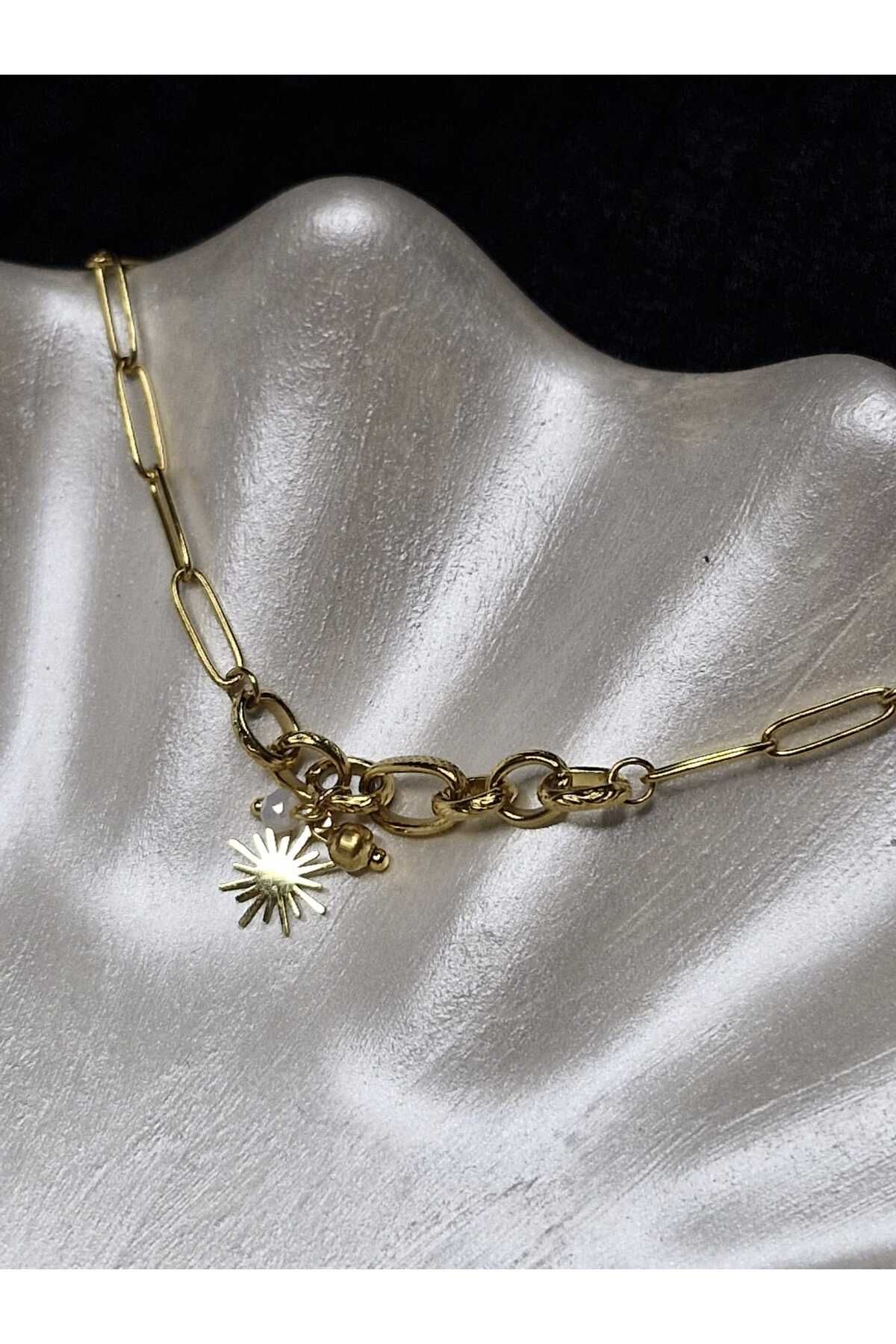 Palk Store Çelik Işık Yıldız Sembol Detaylı Zincir Kolye Gold