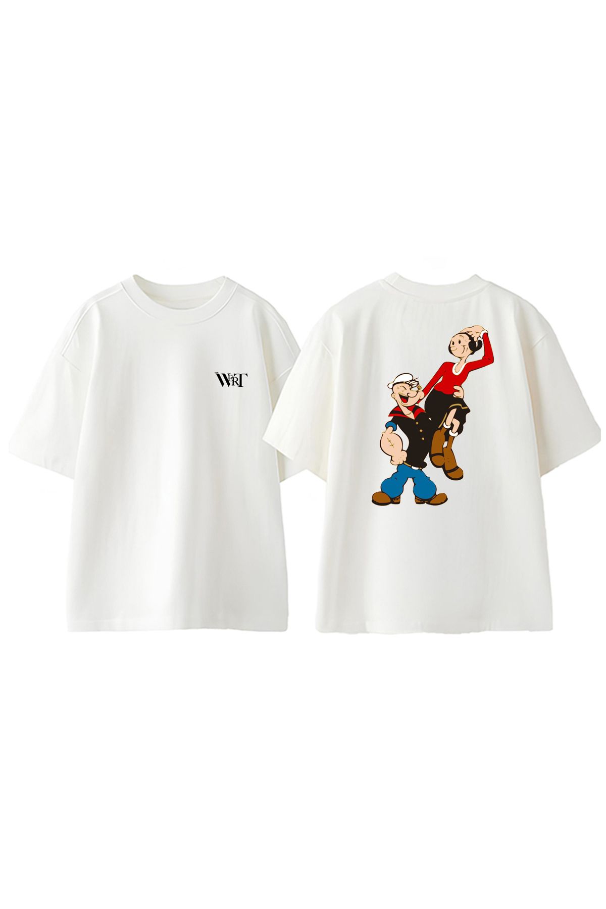 THEWERT Temel Reis Ve Safinaz Tasarım Sırt Baskılı Pamuk Beyaz Oversize T-shirt