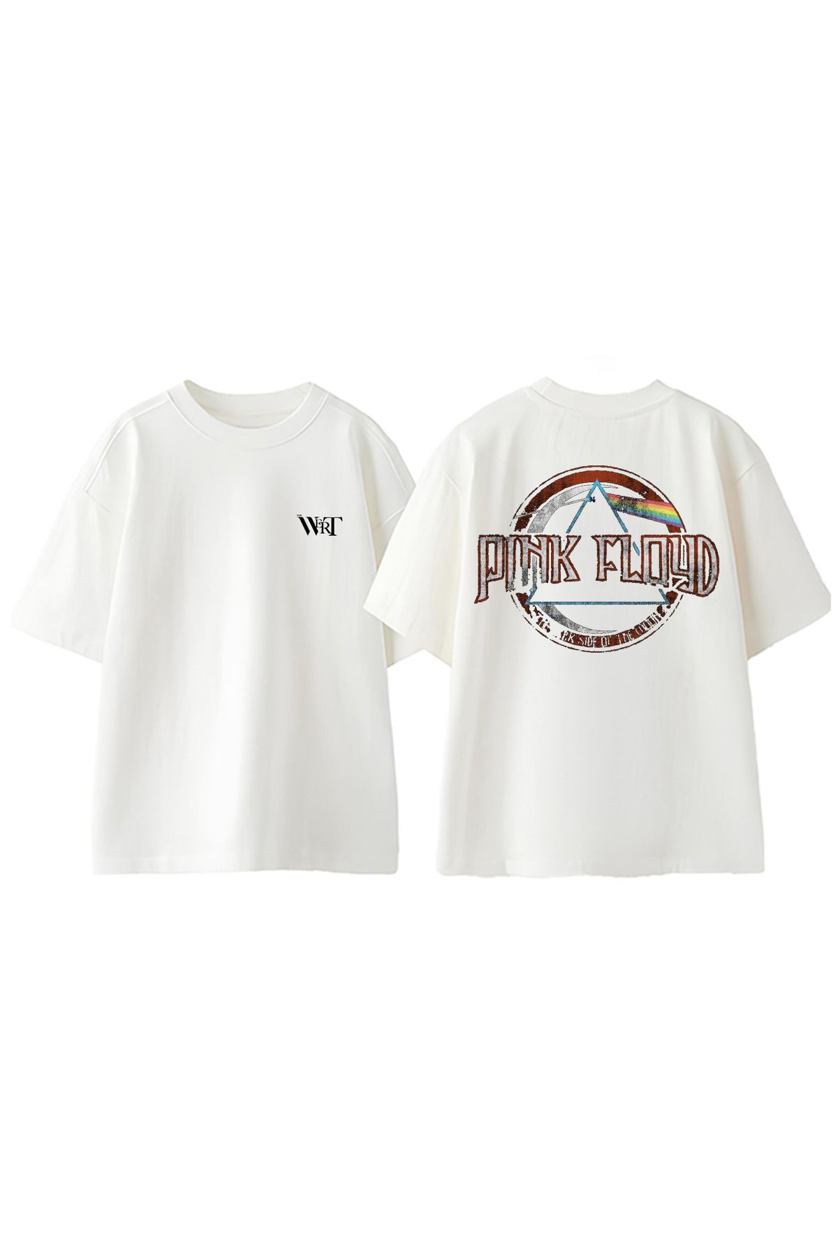 THEWERT Pink Floyd Vintage Tasarım Sırt Baskılı Pamuk Beyaz Oversize T-shirt